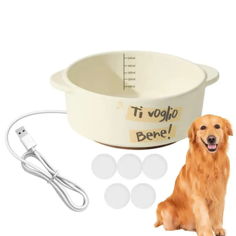 Heated Water Bowl for Dog Ceramics Pet Heating Bowl Constant Temperature Automatic Waterer for Dogs Cats Rabbits Birds Chickens Peaceful Pleasures Health and Wellness