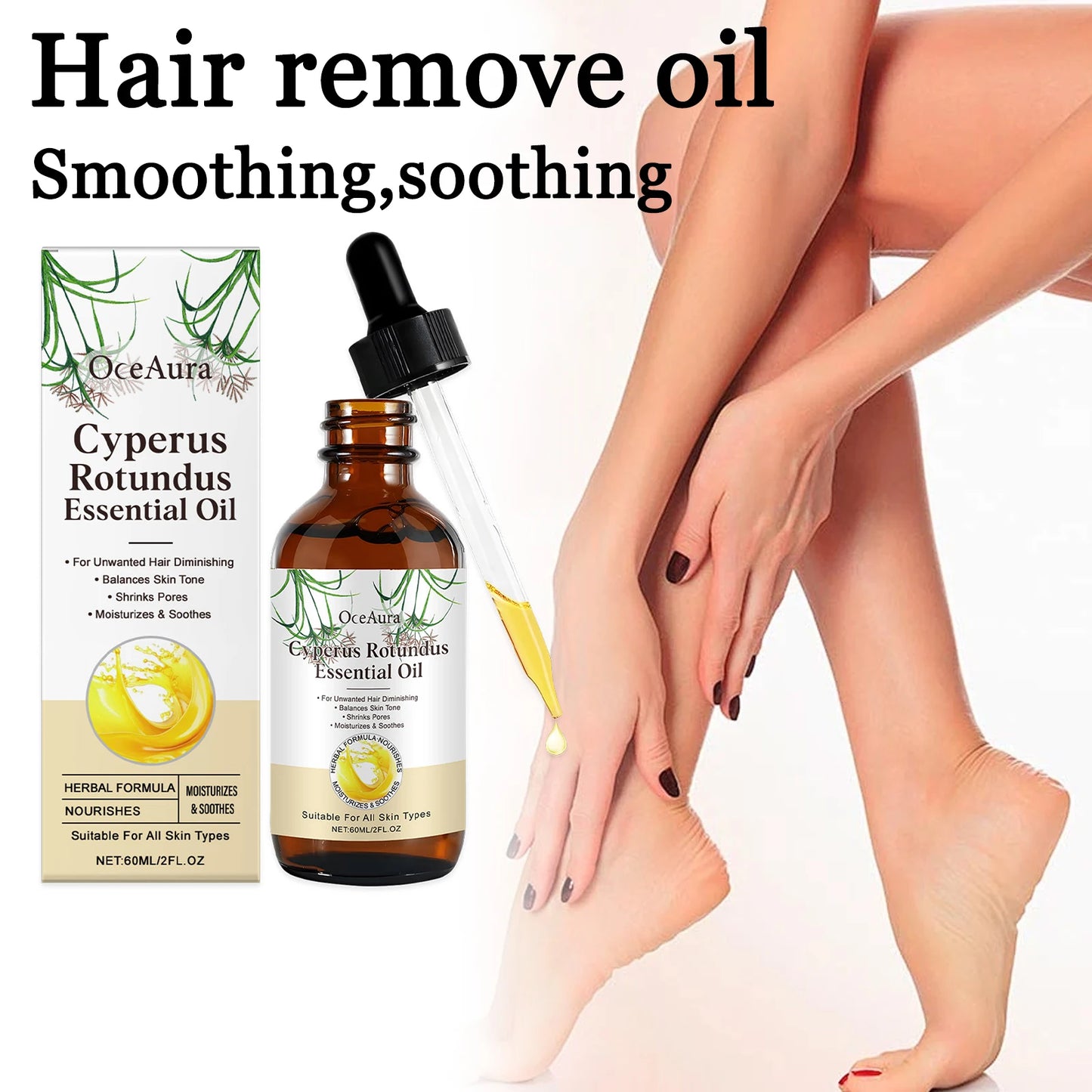 OceAura Cyperus Rotundus Body Oil 60ml | Hair Removal Skin Care