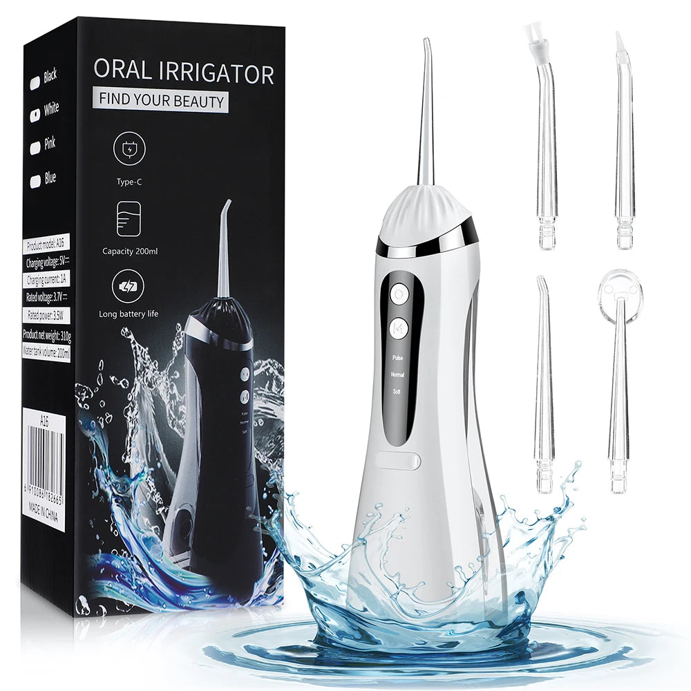 Water Flosser Cordless Oral Irrigator USB Rechargeable IPX6 Portable Dental Water Jet Teeth Cleaner For Home Travel Braces Care Peaceful Pleasures Health and Wellness WHITE