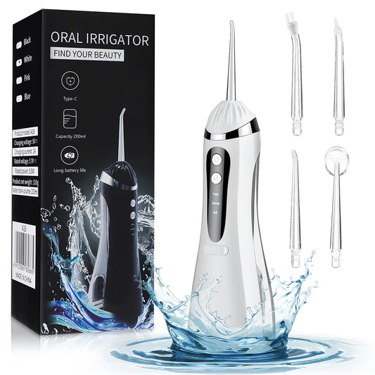 Water Flosser Cordless Oral Irrigator USB Rechargeable IPX6 Portable Dental Water Jet Teeth Cleaner For Home Travel Braces Care Peaceful Pleasures Health and Wellness WHITE