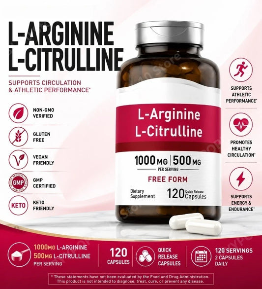 L-Arginine L-Citrulline 1500mg Pills – Non-GMO, Gluten Free Amino Acid Supplement Peaceful Pleasures Health and Wellness