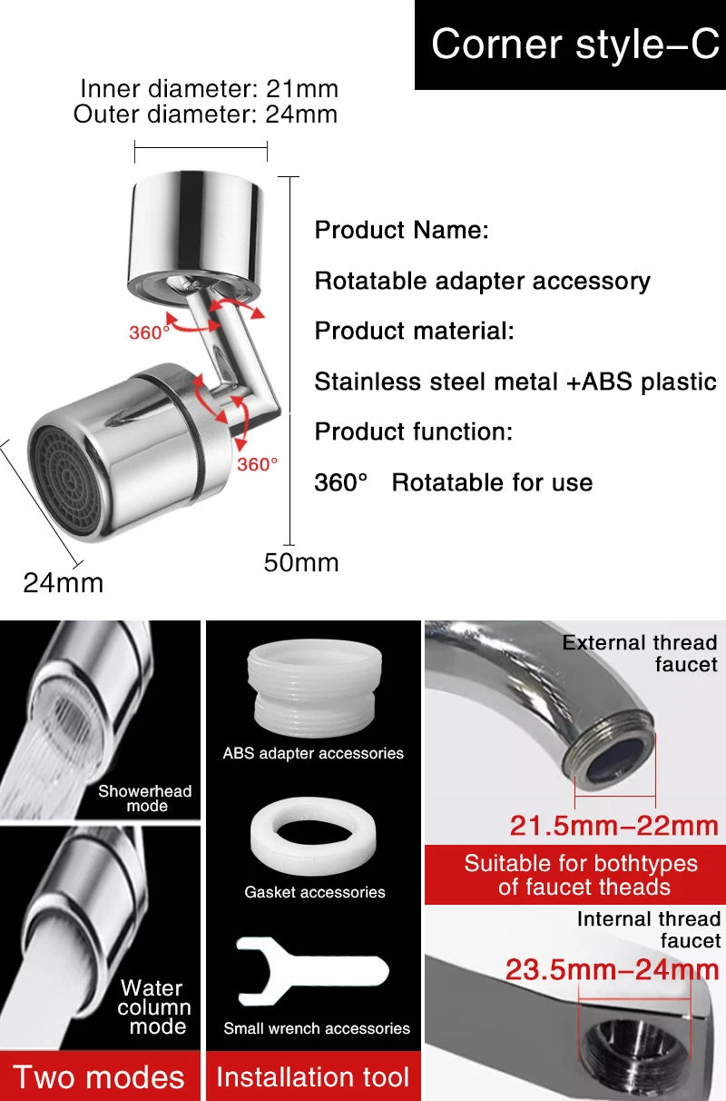 360° Rotatable Faucet Aerator Sprayer – Water-Saving Nozzle