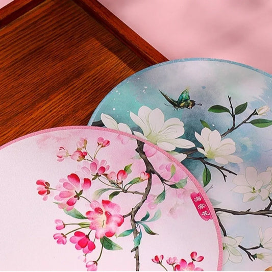 Silk Round Hand Fan – Vintage Chinese Ink Painting Design Decorative Hand Fan Oasis Select