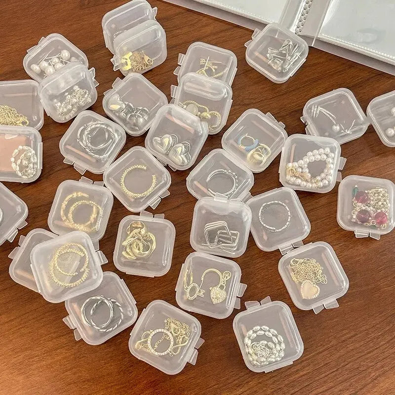Mini Plastic Jewelry Storage Box Square Transparent Flip Portable Pill Container Jewelry Holder Packaging Earrings Display Case Peaceful Pleasures Health and Wellness