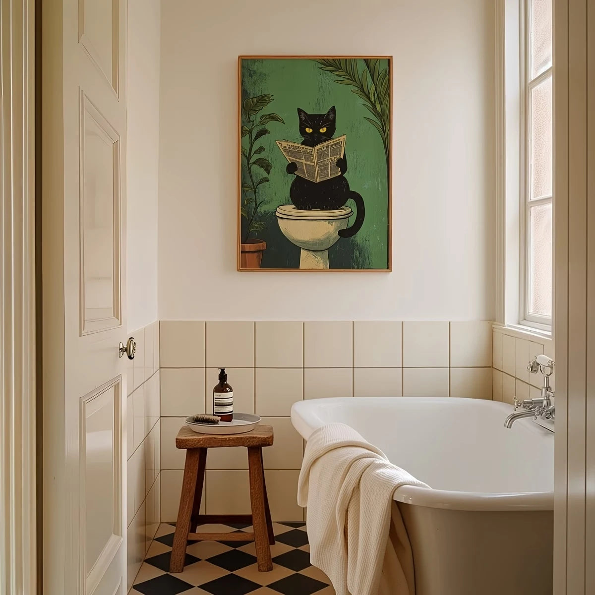 3-Piece Funny Black Cat Canvas Wall Art | Bathroom & Home Decor
