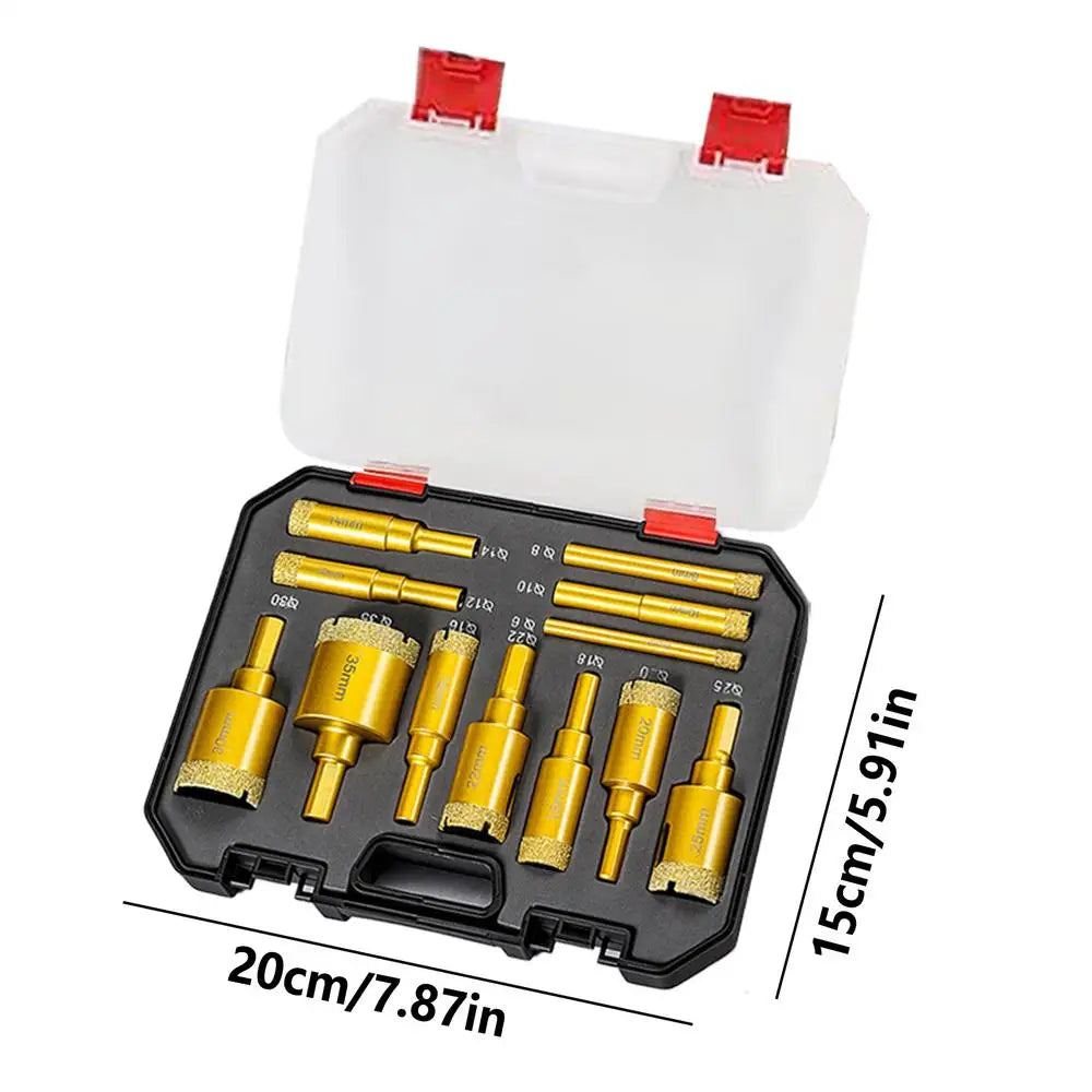 12-Piece Tile Hole Saw Kit | Ceramic, Porcelain, Granite & Glass Tile Hole Saw Kit Peaceful Pleasures Health and Wellness China Mainland Gold