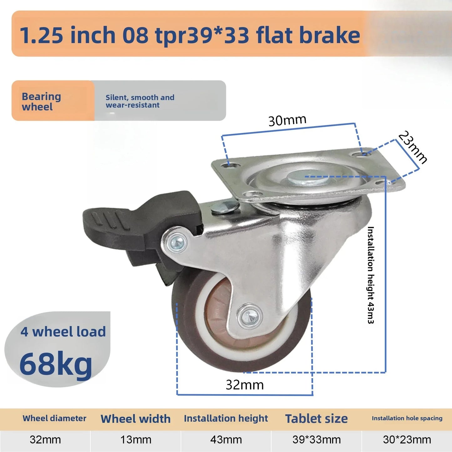 4-Pack Swivel Caster Wheels with Brake – Heavy Duty, 1"–2"