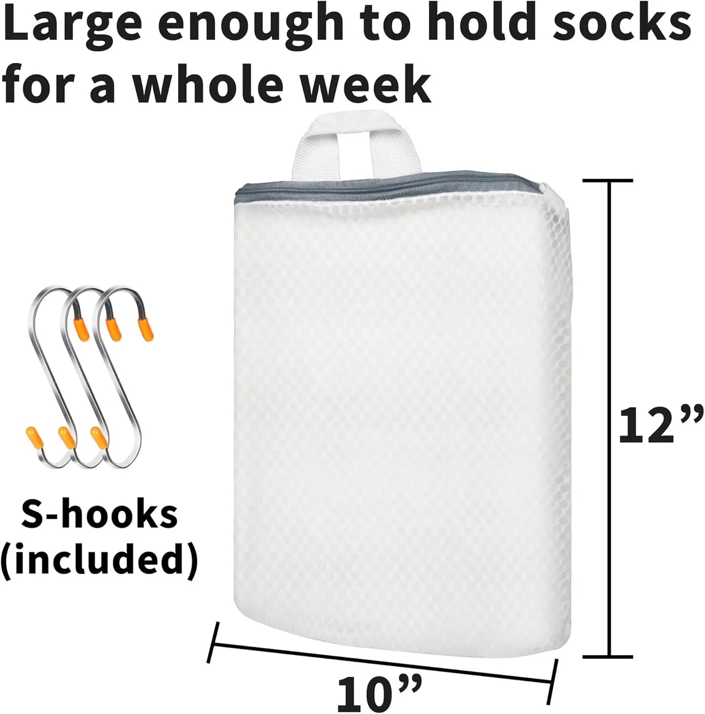 3-Piece Mesh Laundry Bags with Hooks for Socks, Assorted Colors Laundry Organizer Peaceful Pleasures Health and Wellness