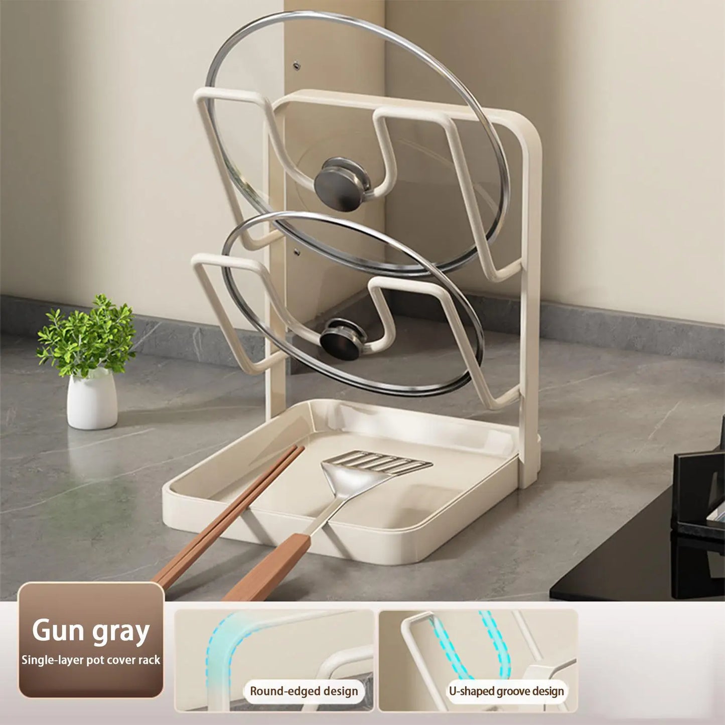 Pot Lid Holder with Removable Drip Tray | Kitchen Storage Rack Pot Lid Storage Rack Peaceful Pleasures Health and Wellness