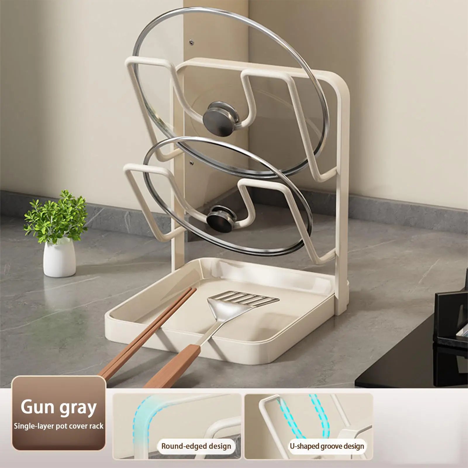 Pot Lid Holder with Removable Drip Tray | Kitchen Storage Rack Pot Lid Storage Rack Peaceful Pleasures Health and Wellness
