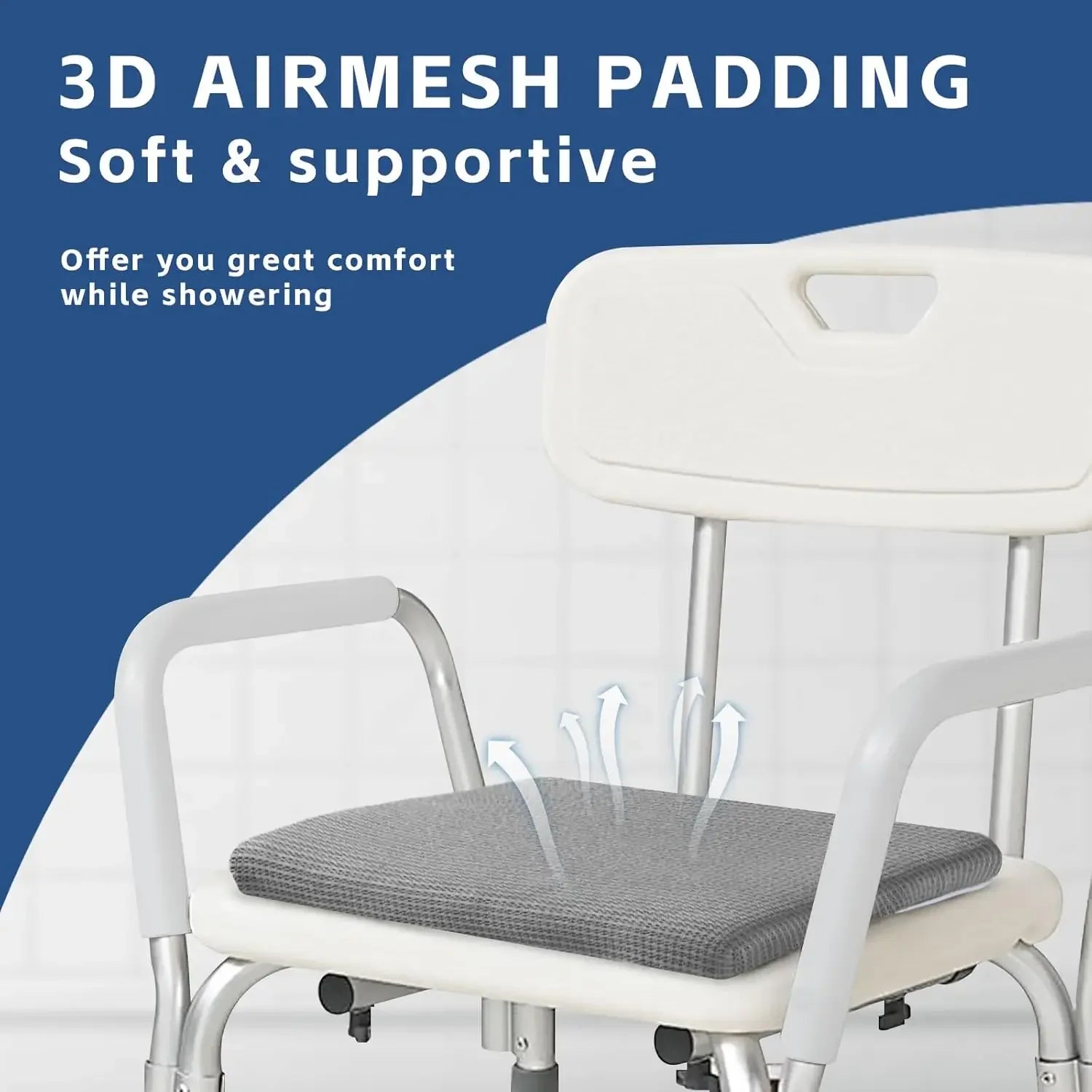 Non-Slip Waterproof Shower Seat Cushion with 3D Mesh & Hook Peaceful Pleasures Health and Wellness