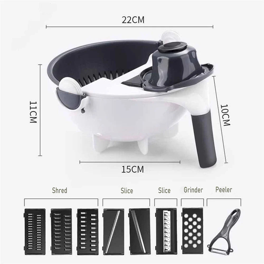 9-in-1 Vegetable Cutter, Slicer & Grater – Manual Kitchen Tool