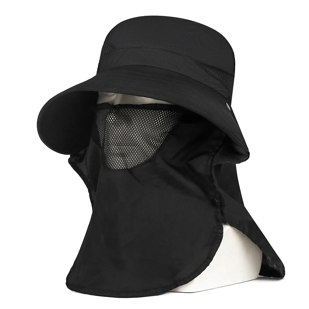 Outdoor Climbing Sun Protection Face Mask Fishing Hat Summer Autumn Casual Sunshade Hat With Face &Neck Protection Sunscreen Peaceful Pleasures Health and Wellness Black
