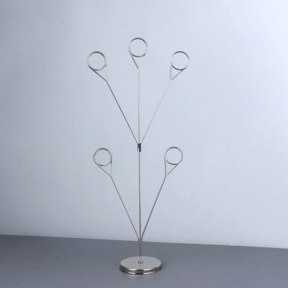 Stylish 5-Branch Photo Holder Round Base Picture Holder Memo Clip Stand Romantic Vertical Display Stand Wedding Table Peaceful Pleasures Health and Wellness Silver