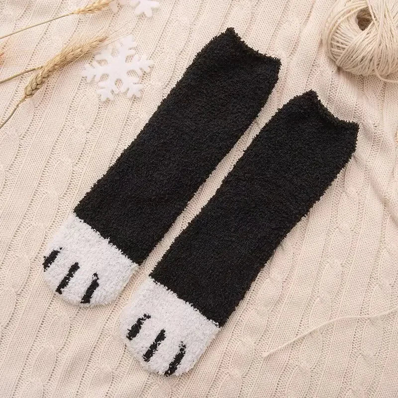 Women's Fuzzy Cat Paw Fluffy Socks | Warm Coral Fleece Floor Socks