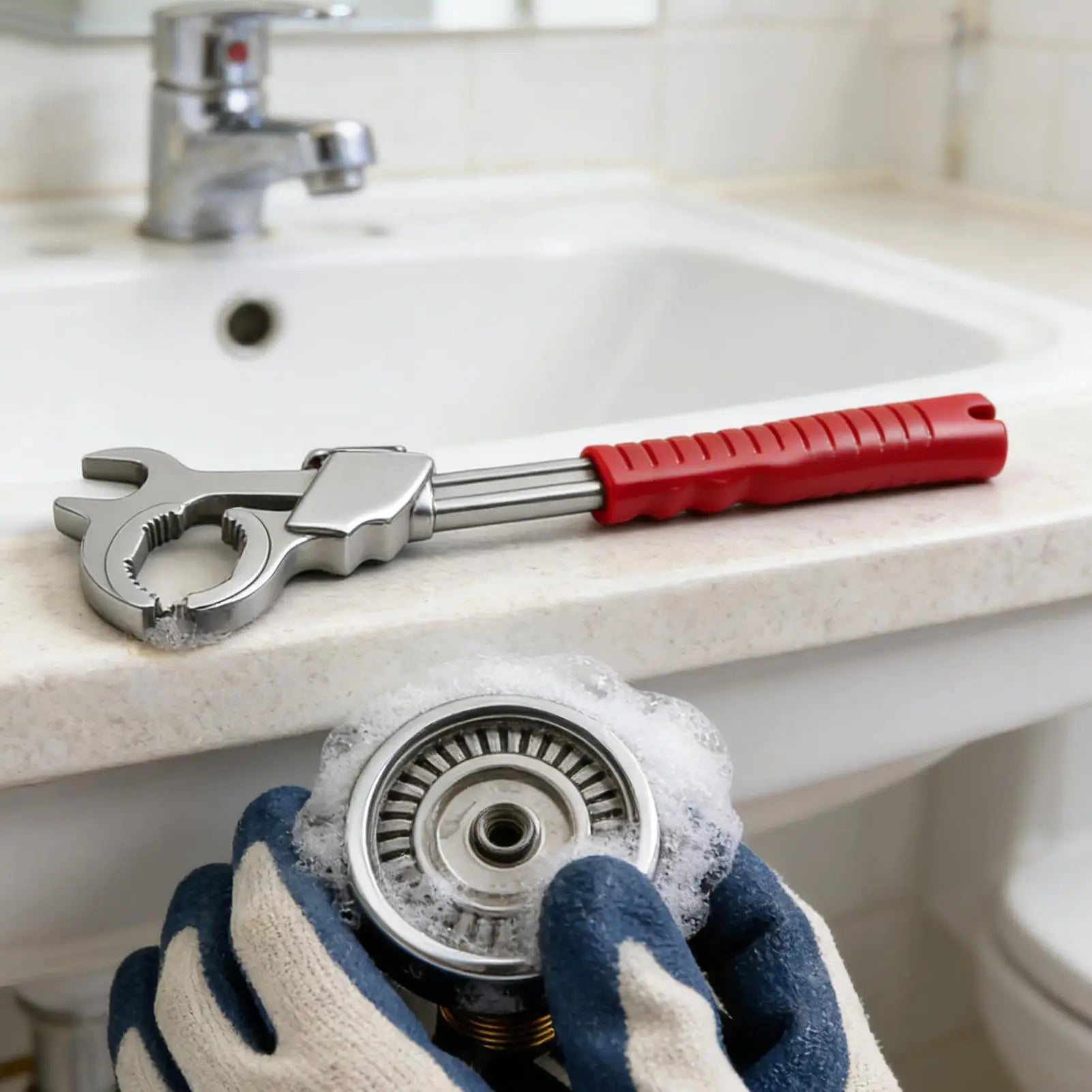 C Shaped Self Tightening Wrench 86mm Wide Jaw Opening Self Adjusting Wrench for Fittings Nuts Fixtures Under Skin Bathroom Peaceful Pleasures Health and Wellness