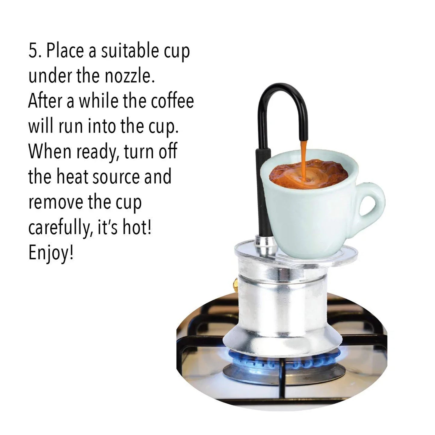 Single Tube Moka Pot 1 Cup Aluminum Alloy Spout Stovetop Italian