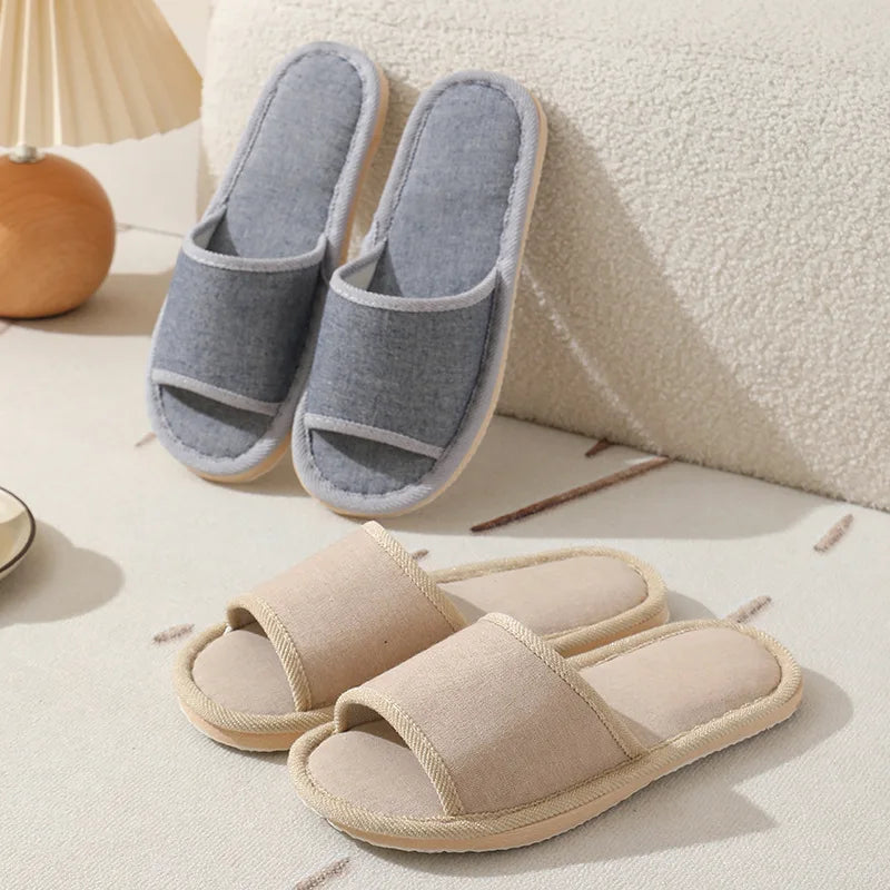 Linen Indoor Slippers – Lightweight Flip Flop Slides Men & Women
