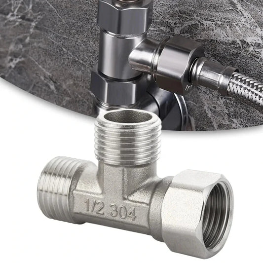 G1/2" Stainless Steel Three-Way T-Adapter Diverter Valve | Bidet & Shower Diverter Valve Adapter Peaceful Pleasures Health and Wellness Default Title