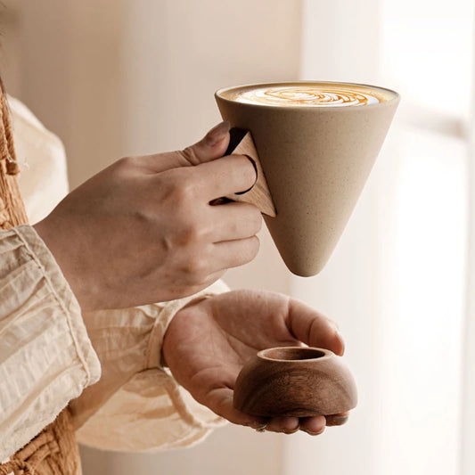 Ancient Style Stoneware Latte Coffee Cup & Saucer Set Ceramic Cup & Saucer Set Peaceful Pleasures Health and Wellness