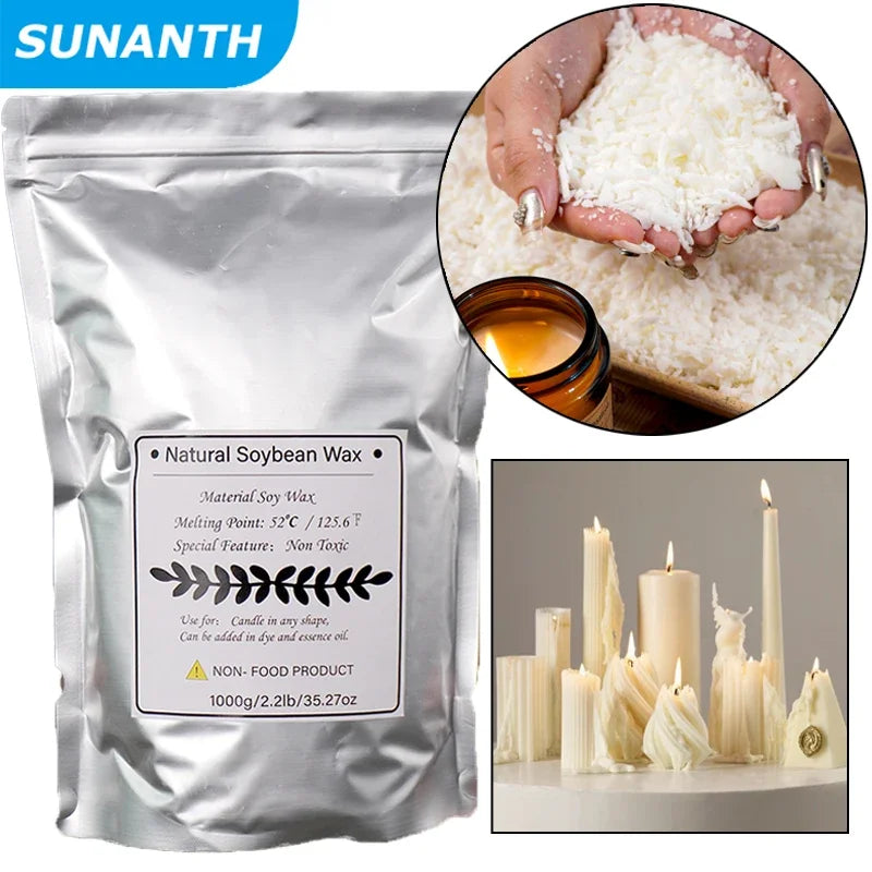 1kg Natural Soy Paraffin Wax, Premium DIY Candle Craft Material, Aromatherapy Pure Wax with Pigments for Handmade Candle Making Peaceful Pleasures Health and Wellness