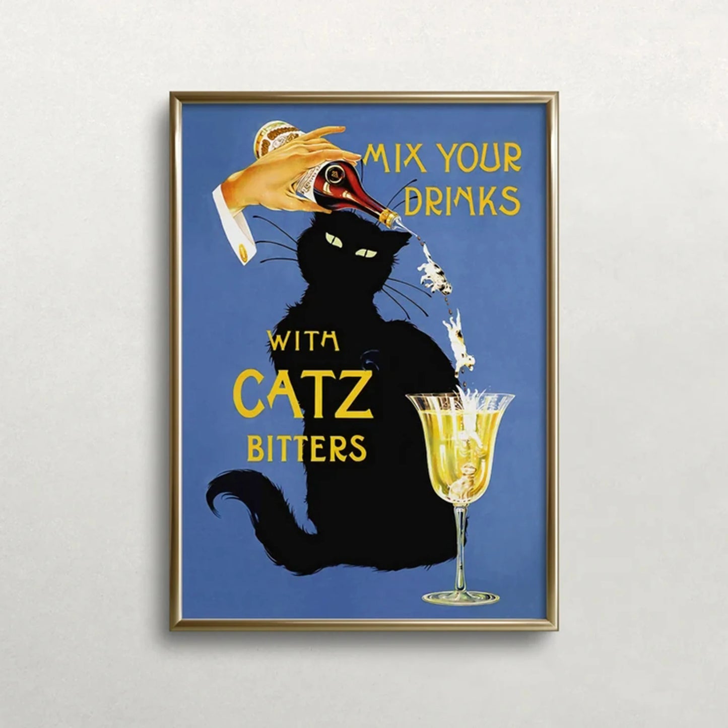 Retro Black Cat Bitters Bar Canvas Wall Art Poster | Home Decor
