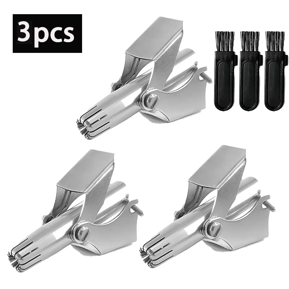 Manual Nose Hair Trimmer for Men Women, Stainless Steel, Waterproof, No Battery Needed with Cleaning Brush Painless Hair removal Peaceful Pleasures Health and Wellness 3pcs