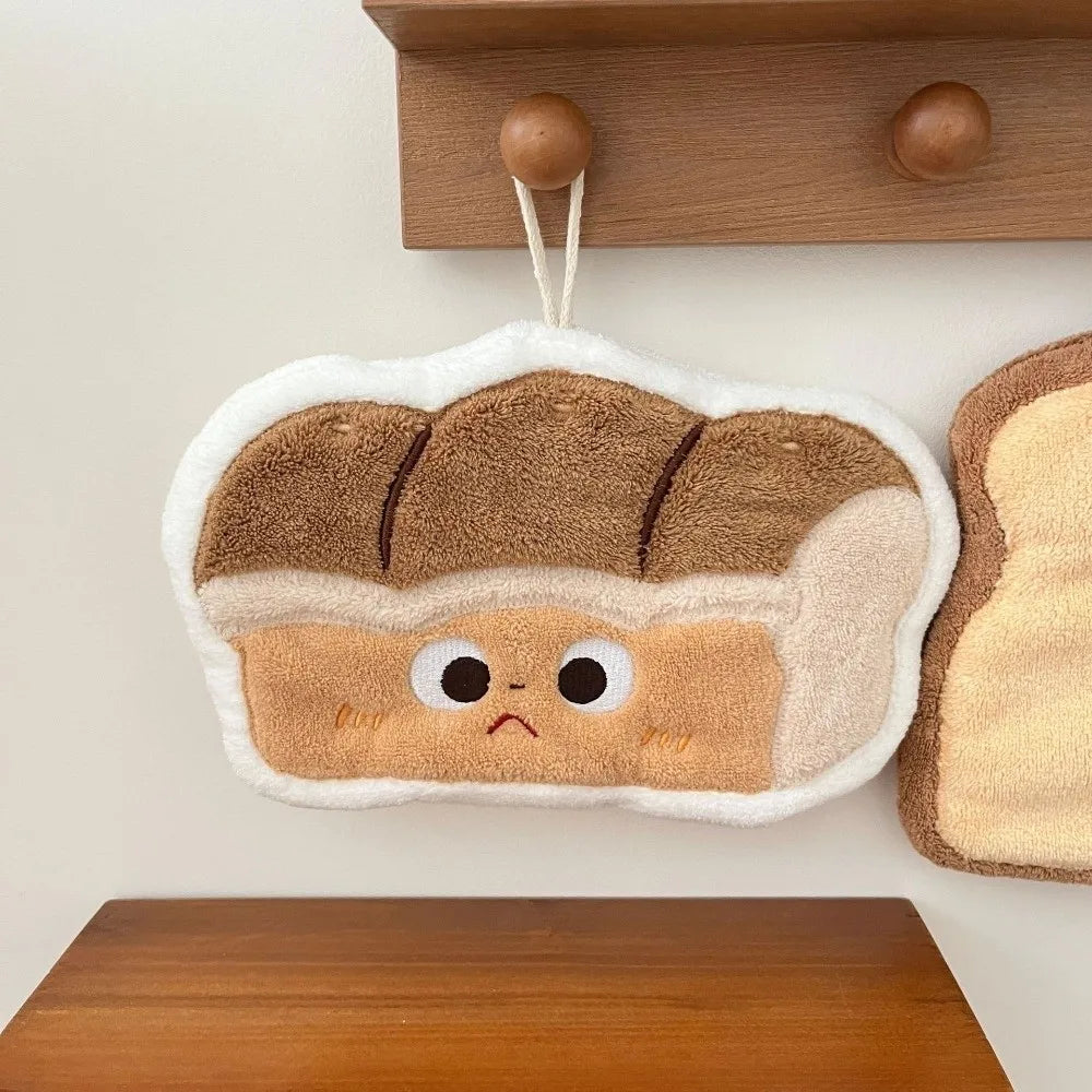 Hanging Thickened Super Absorbent Cartoon Bread Crochet Hand Towel Coral Velvet Small Square Towel Dual Use Bathroom Soft Towel Peaceful Pleasures Health and Wellness B