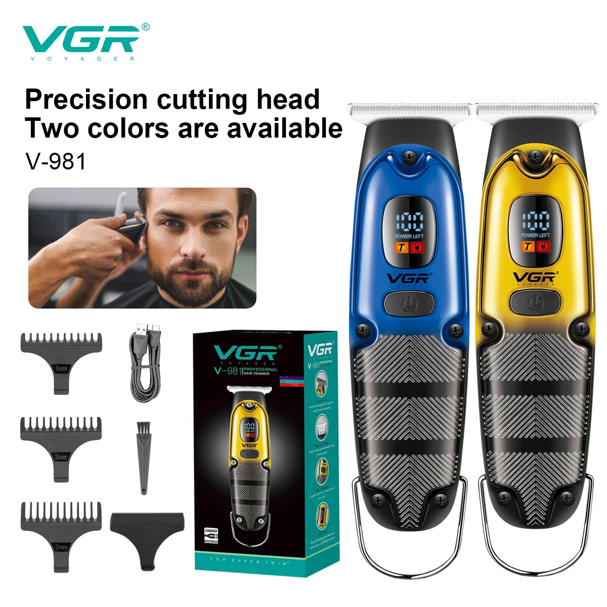 VGR 981 hair clipper LCD digital display home electric stainless steel engraving electroplating scissors Peaceful Pleasures Health and Wellness