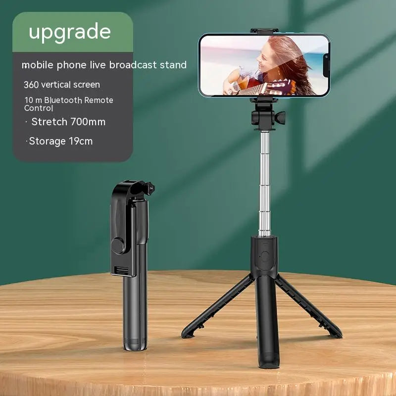 All In One Expandable Portable IPhone Tripod Selfie Stick Selfie Stick With Remote With Detachable BT Wireless Remote Compatible Peaceful Pleasures Health and Wellness Black (No Light)