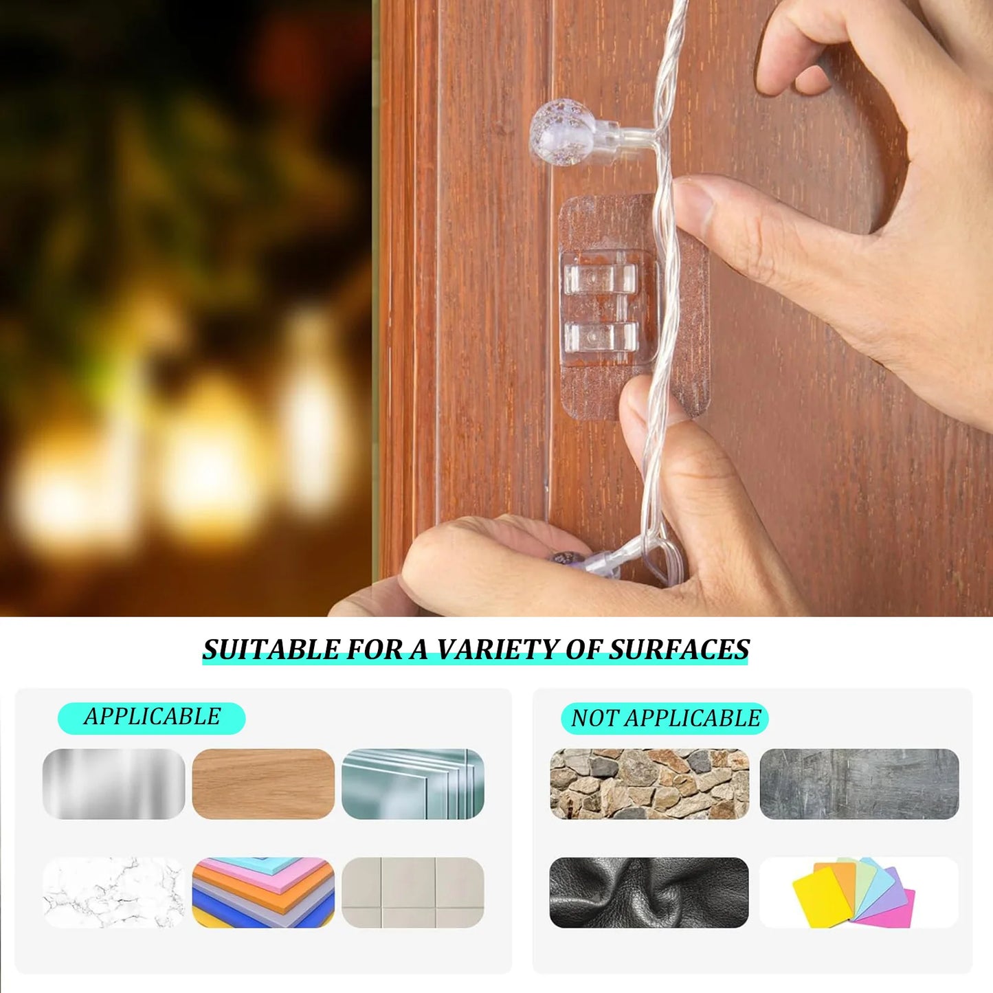 Heavy Duty Cable Clips Hooks with Adhesive Strips No-Damage Rope Organizer Suitable for Christmas Patio Peaceful Pleasures Health and Wellness