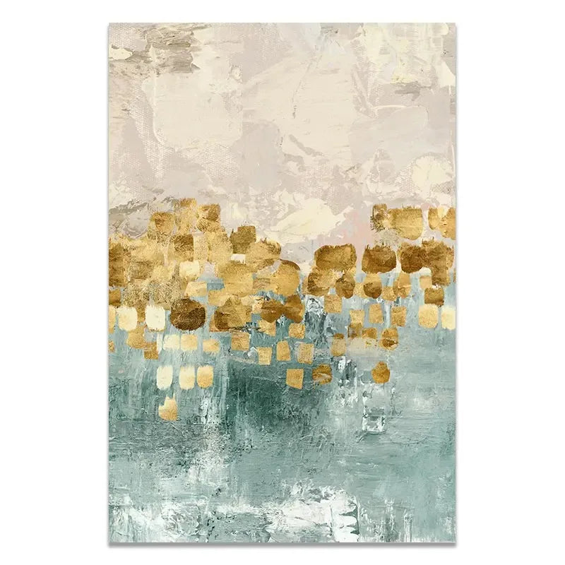 Abstract Golden Coins Canvas Wall Art | Modern Home Decor