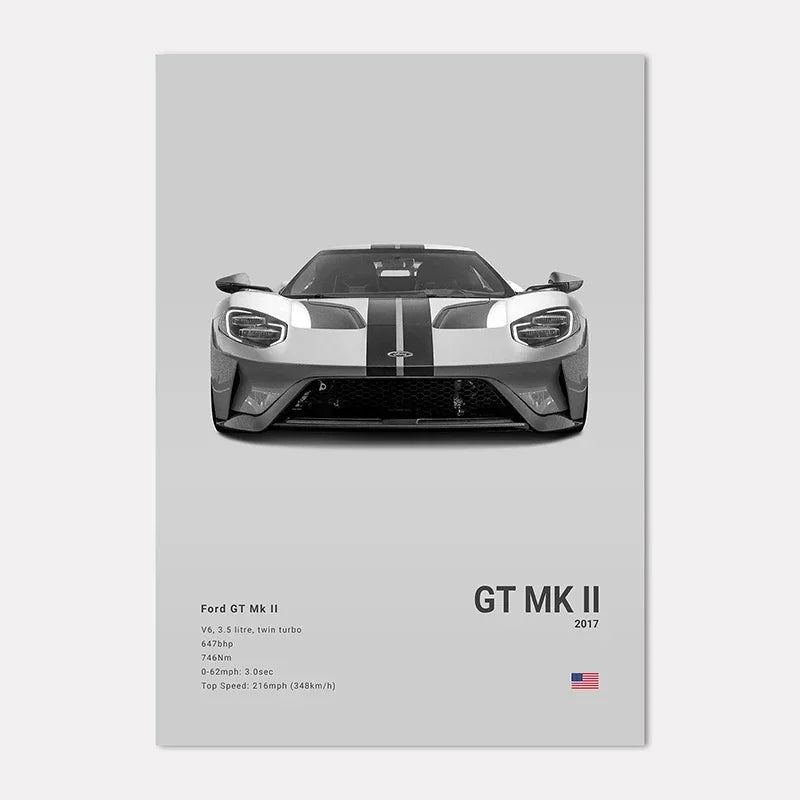 Famous Cars GT Canvas Wall Art Print Poster – Unframed Decor