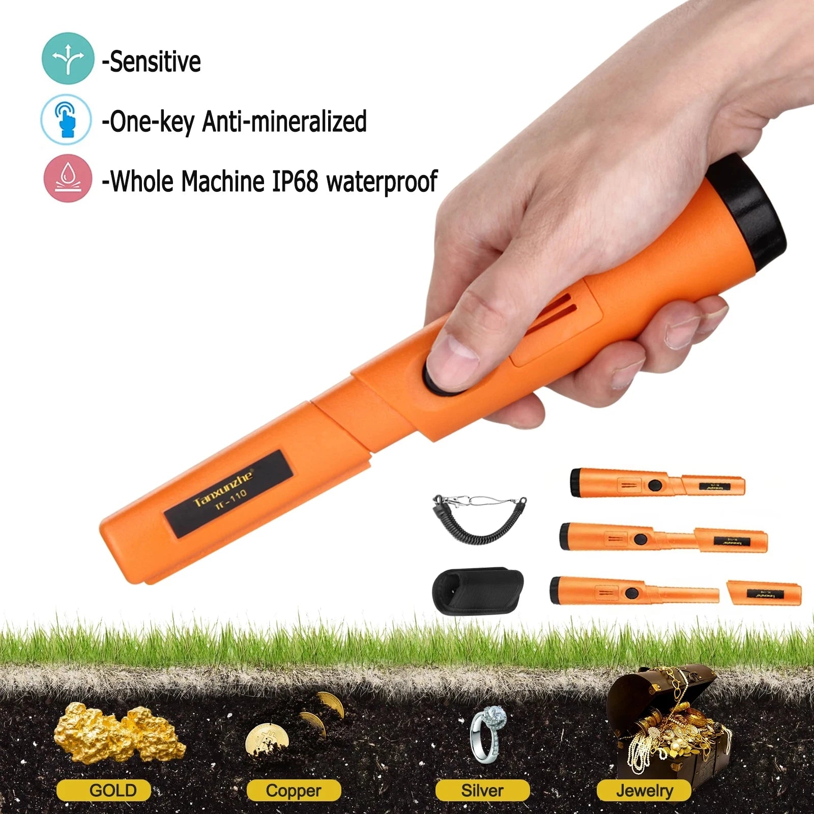 TC-110 Handheld Metal Detector Positioning Rod With Anti-scratch Protection Cover Metal Pinpointing IP68 Waterproof Peaceful Pleasures Health and Wellness