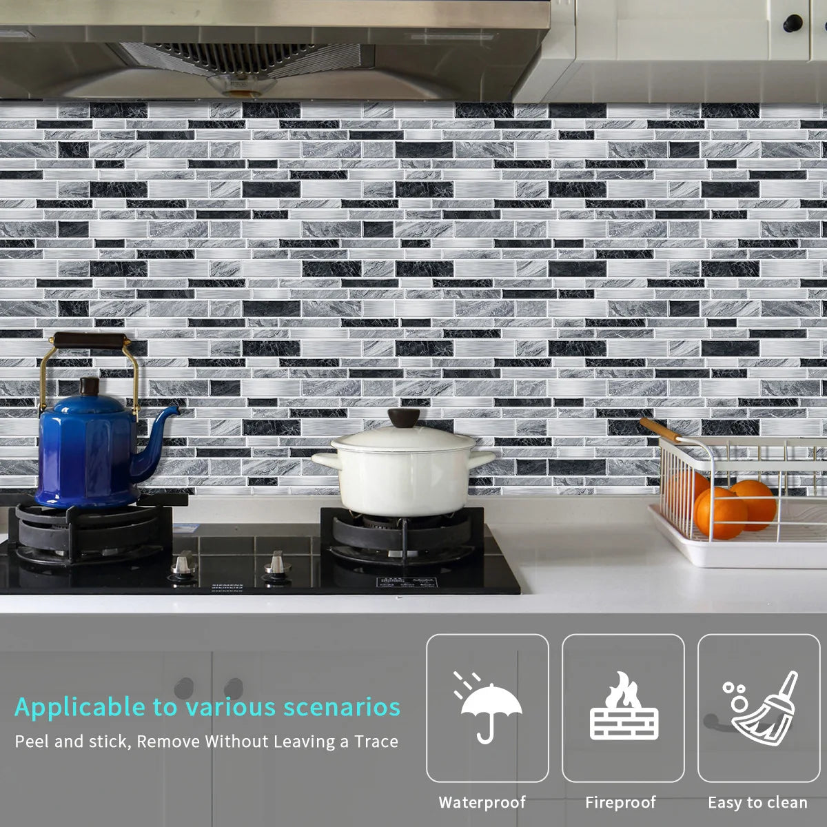 Crystal Film Marble Tile Wall Sticker, Waterproof and Oil-resistant Kitchen Bathroom Wall Decal, Self-adhesive Home Decor Peaceful Pleasures Health and Wellness XY-HTP-01 12x24.6cmx12pcs
