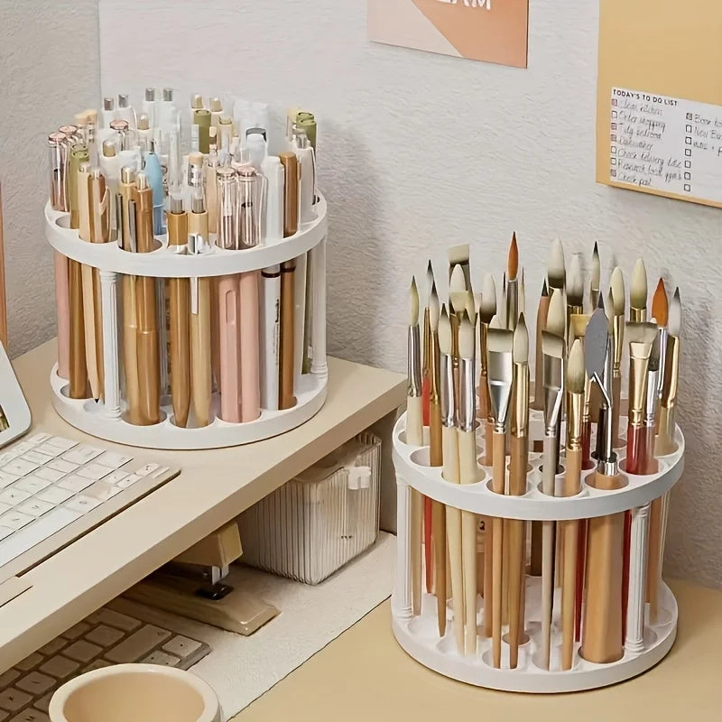 360 Rotating Brush Holder White Plastic Organizer Glaze Finish