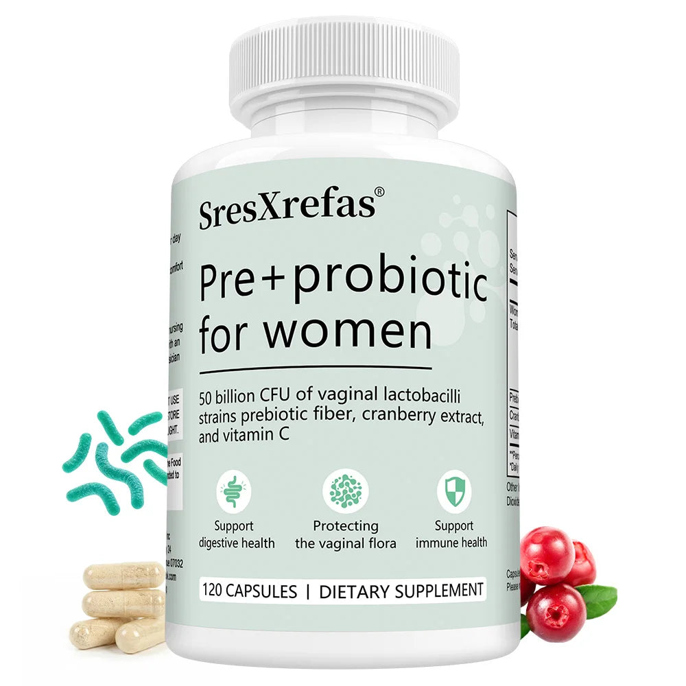 Pre+probiotic Capsules for Women, with Vitamin C, Cranberry Extract, Support Digestive Health, Protecting The Vaginal Flora Peaceful Pleasures Health and Wellness