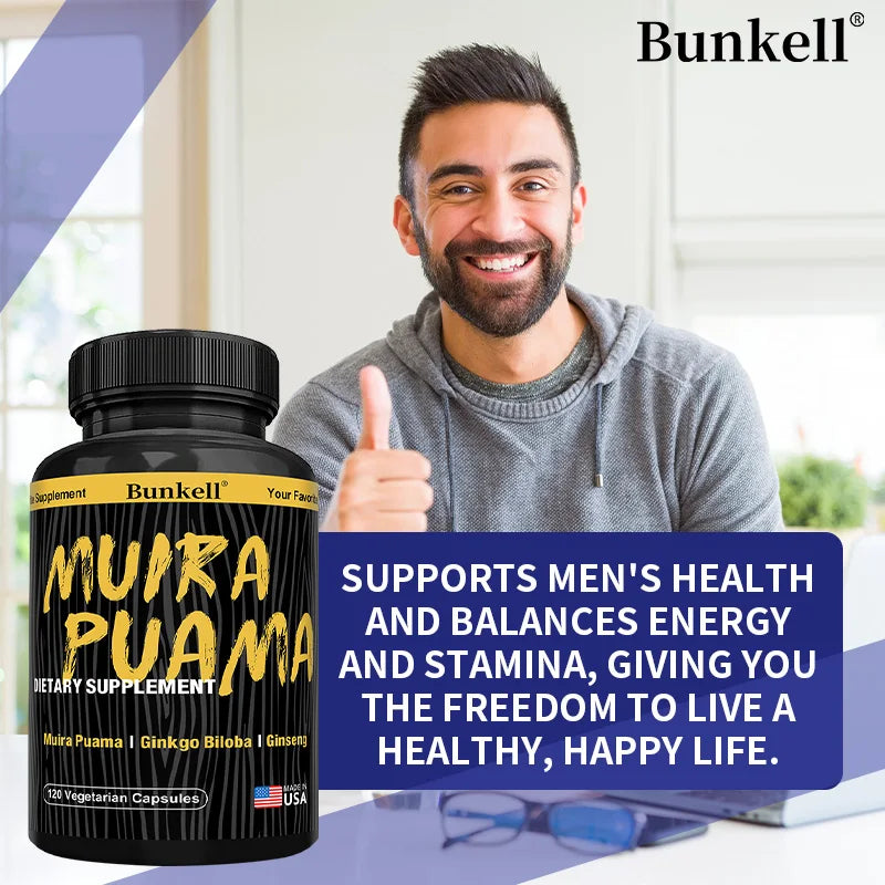 Muira Puama Extract 250mg Capsules with Ginkgo, Ginseng & Ashwagandha - Men’s Health, Energy Balance, Stamina Support, Non-GMO Peaceful Pleasures Health and Wellness