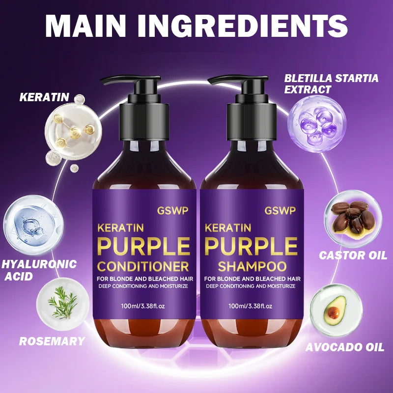 GSWP Purple Shampoo and Conditioner Set cleanses and deeply moisturizes hair, suitable for blonde, gray, and silver hair.200g Peaceful Pleasures Health and Wellness