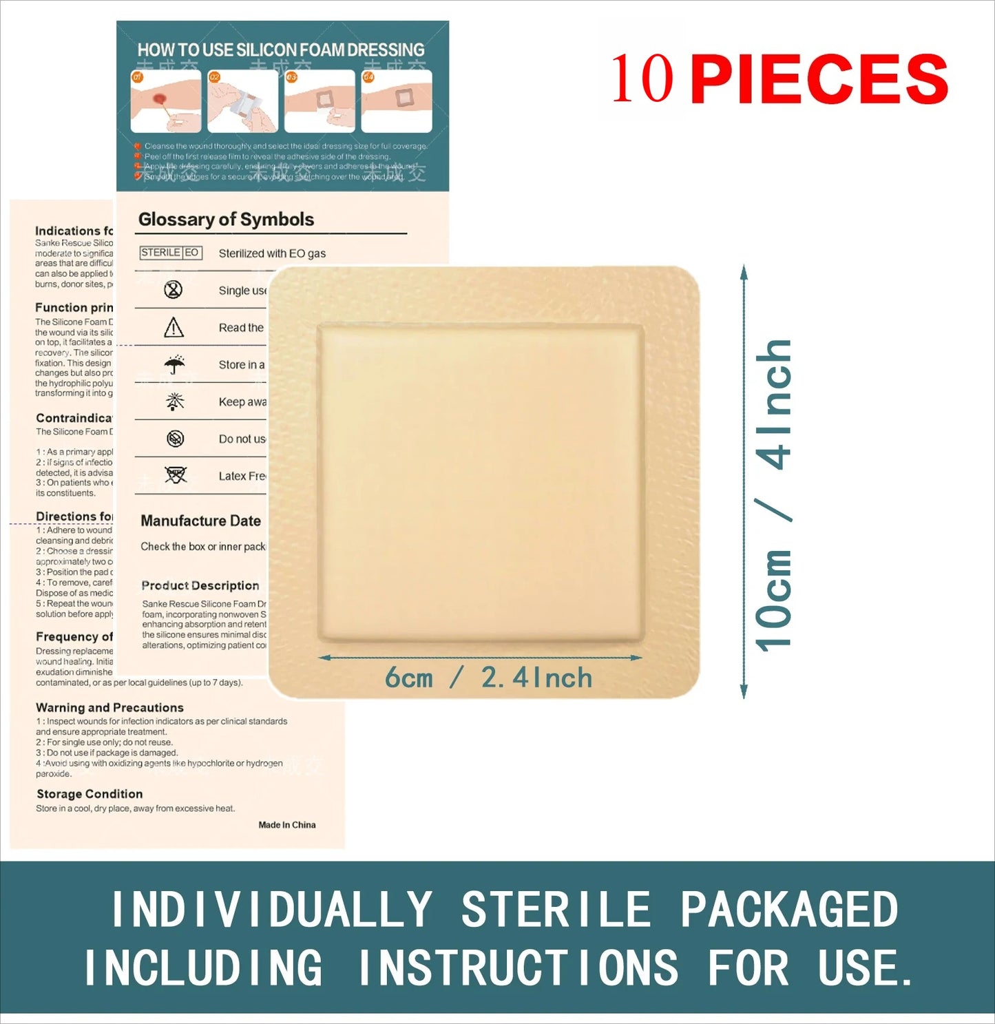 Silicone Foam Dressing with Border, 10 Pack Waterproof Wound Care Bandage, High Absorbent Pad for Bed Sores Peaceful Pleasures Health and Wellness 10PCS 10X10cm