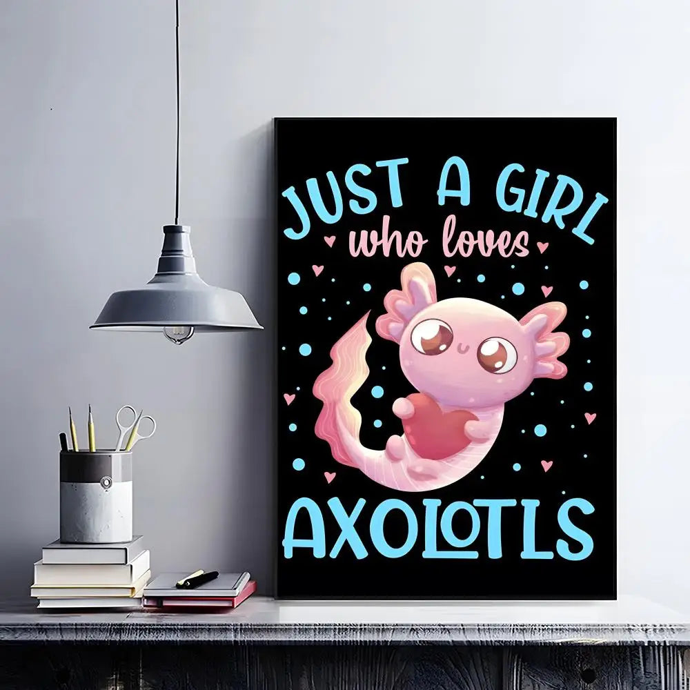 Cute Axolotl Art Poster HD Self Adhesive Waterproof Wall Art Ideal for Home Office Dorm Bedroom Great Gift Peaceful Pleasures Health and Wellness Black10 15X20cmNoframe