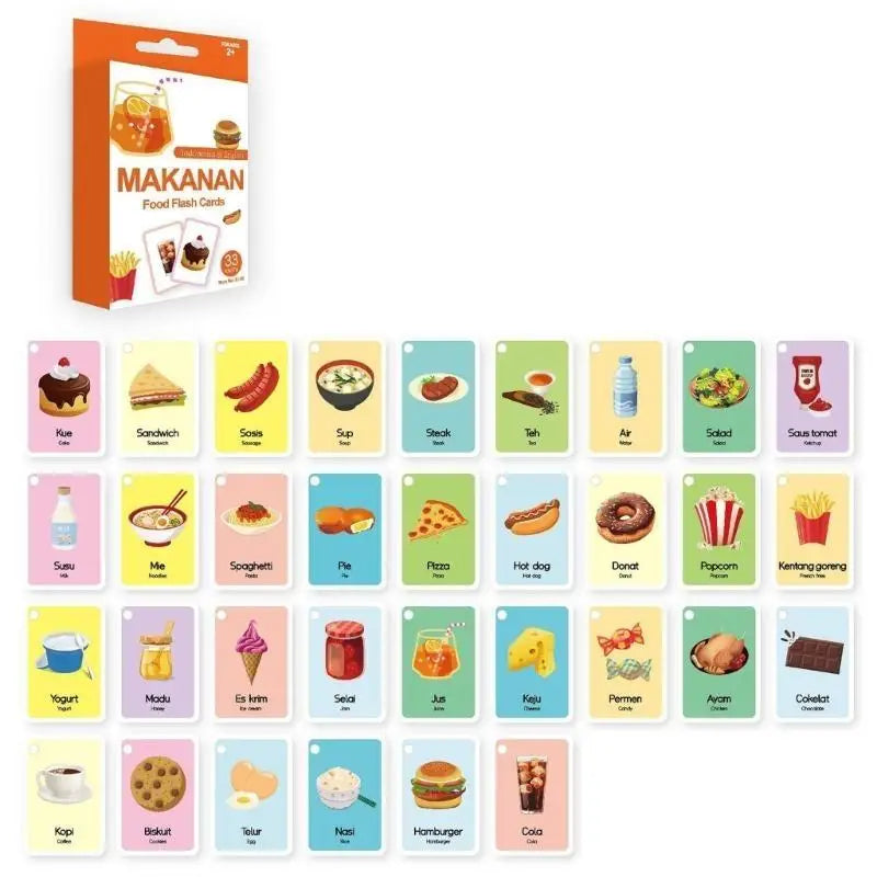 33-Piece Indonesian & English Bilingual Flashcards for Kids