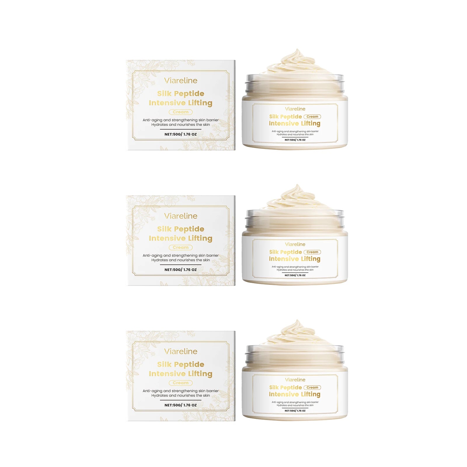 Silk Peptide Intensive Lifting Cream Firming Moisturizing Glowing Increase Elasticity Improve Sagging Soft Tightening Face Cream Peaceful Pleasures Health and Wellness 150g boxed