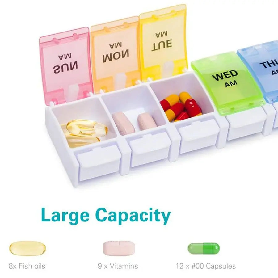 Weekly Pill Box (2x7 Days), Large Daily Pill Box, Easy to Open, BPA Free, Holds Medication/Vitamins/Fish Oil/Supplements Peaceful Pleasures Health and Wellness