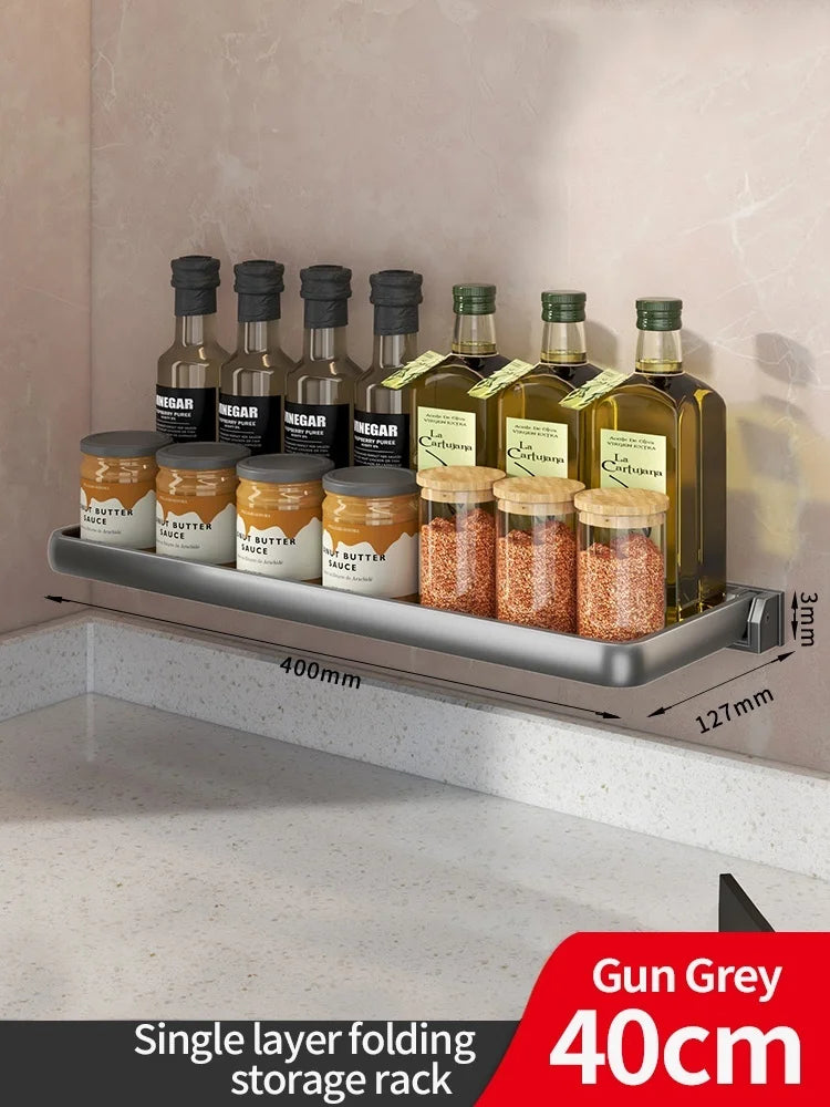 Foldable Wall-Mounted Kitchen Spice & Utensil Rack Organizer