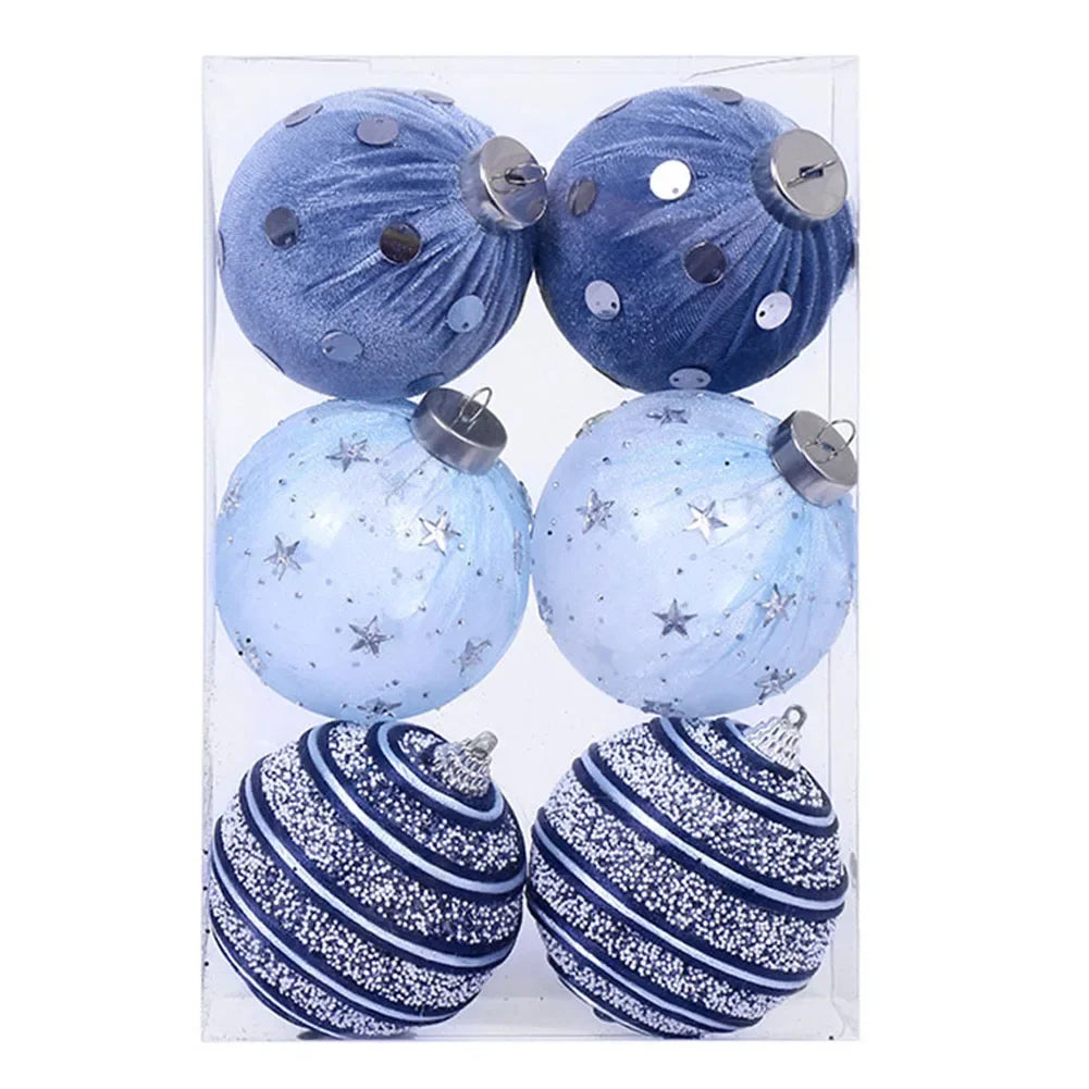 Blue Christmas Ball Ornament Set of 6 | Easy Hang Foam Décor
