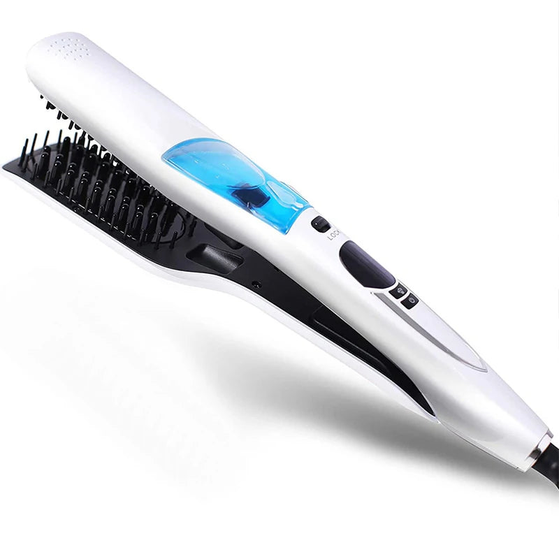Electric Ceramic Negative Ion Steam Hair Straightener Comb Brush with LCD Display for Hotel & Household Use Peaceful Pleasures Health and Wellness WHITE US