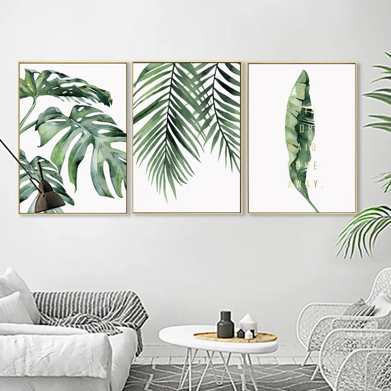Tropical Nordic Green Leaves Canvas Wall Art | Botanical Print