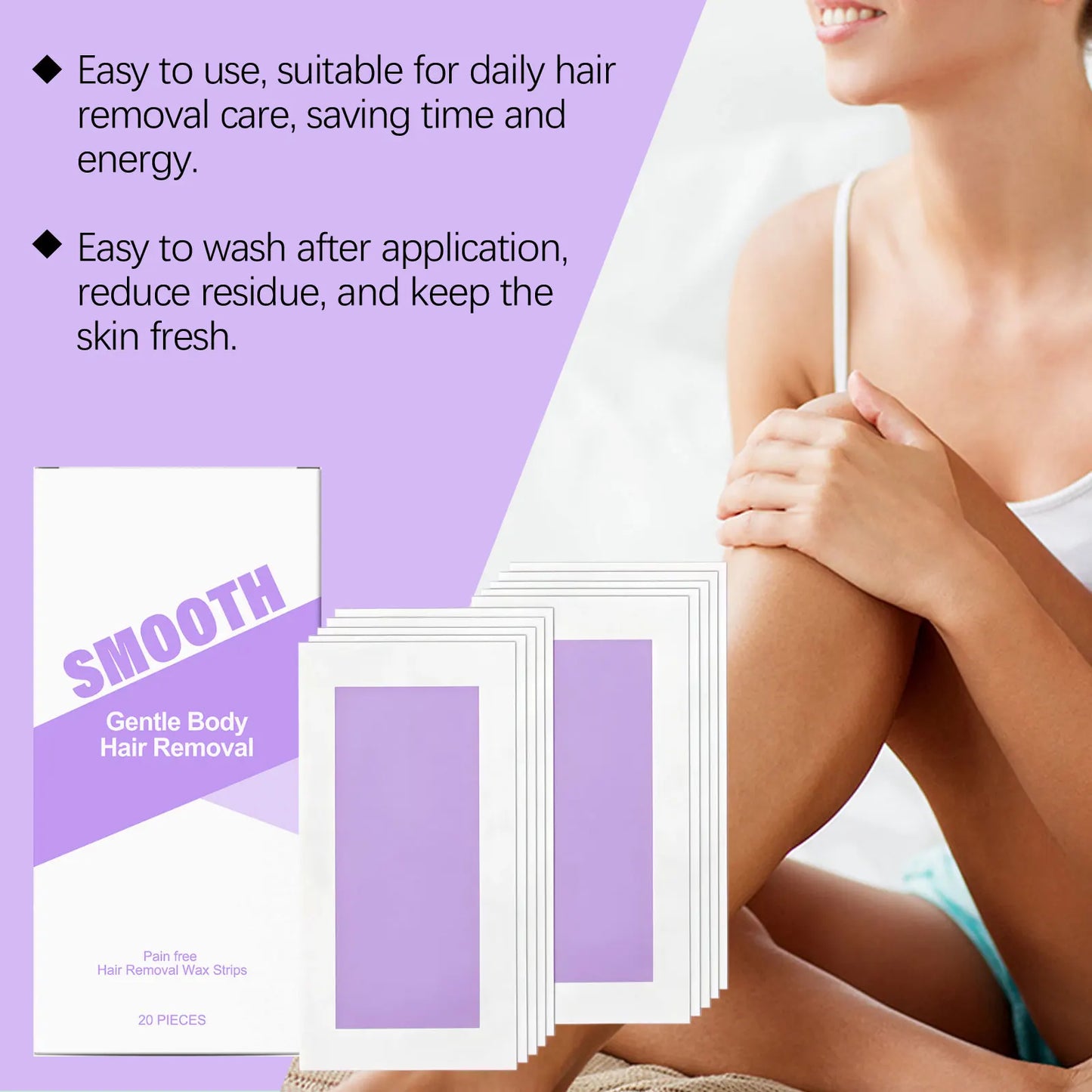 20-Pack Painless Depilatory Wax Strips – Body Hair Removal