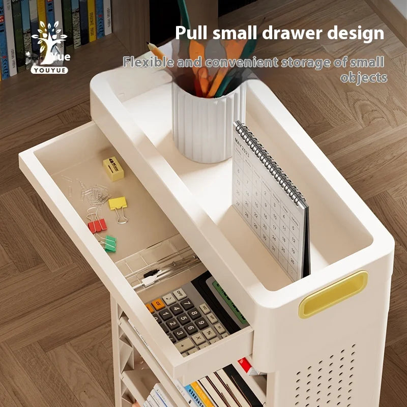 Small Bookshelf Next To The Desk With Wheels For Mobile Student Dormitory Children's Books Picture Book Storage Cart Peaceful Pleasures Health and Wellness